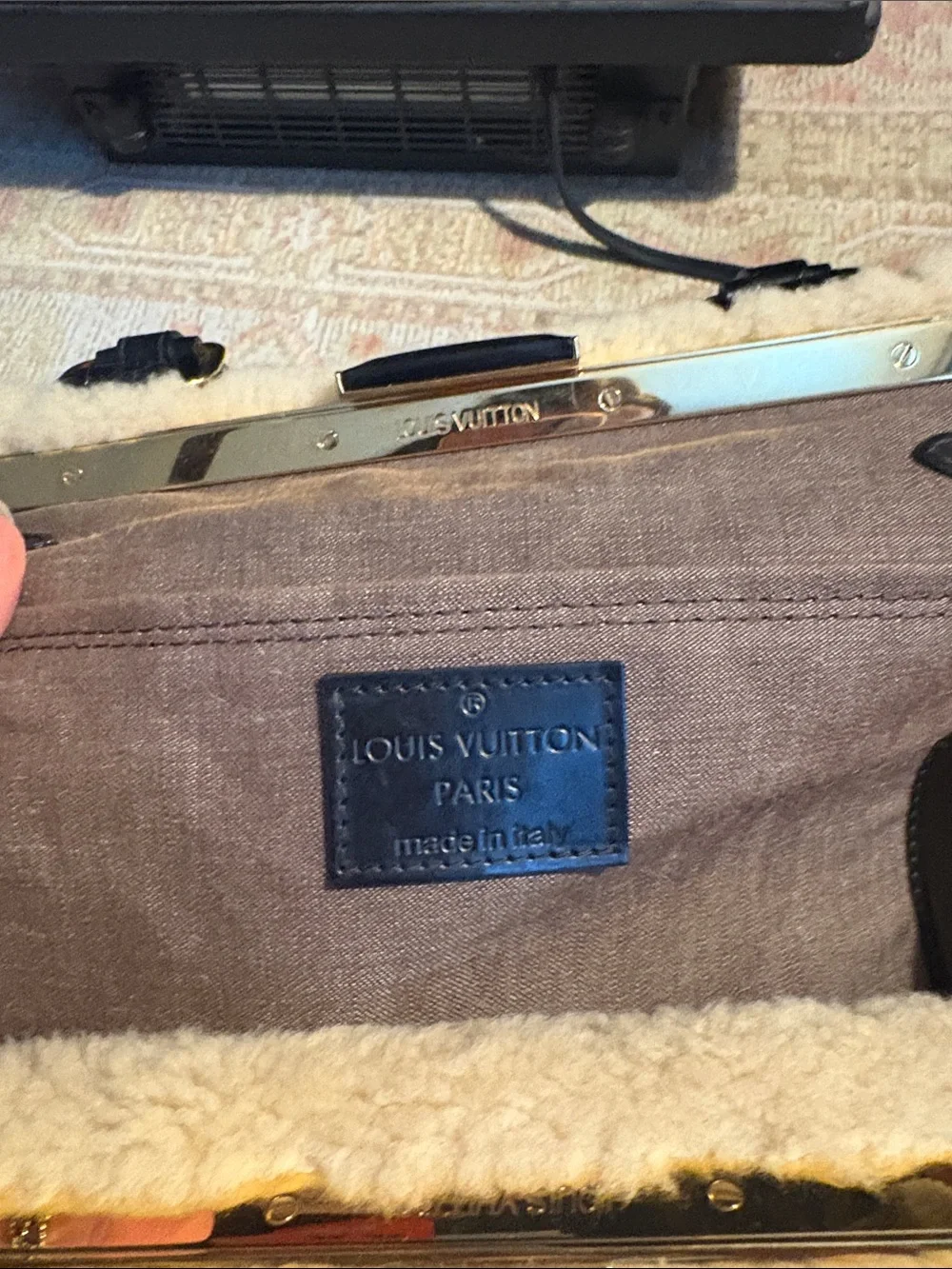 Louis Vuitton Brown Monogram Patent and Cream Shearling Trim Satchel - Picture 11 of 16